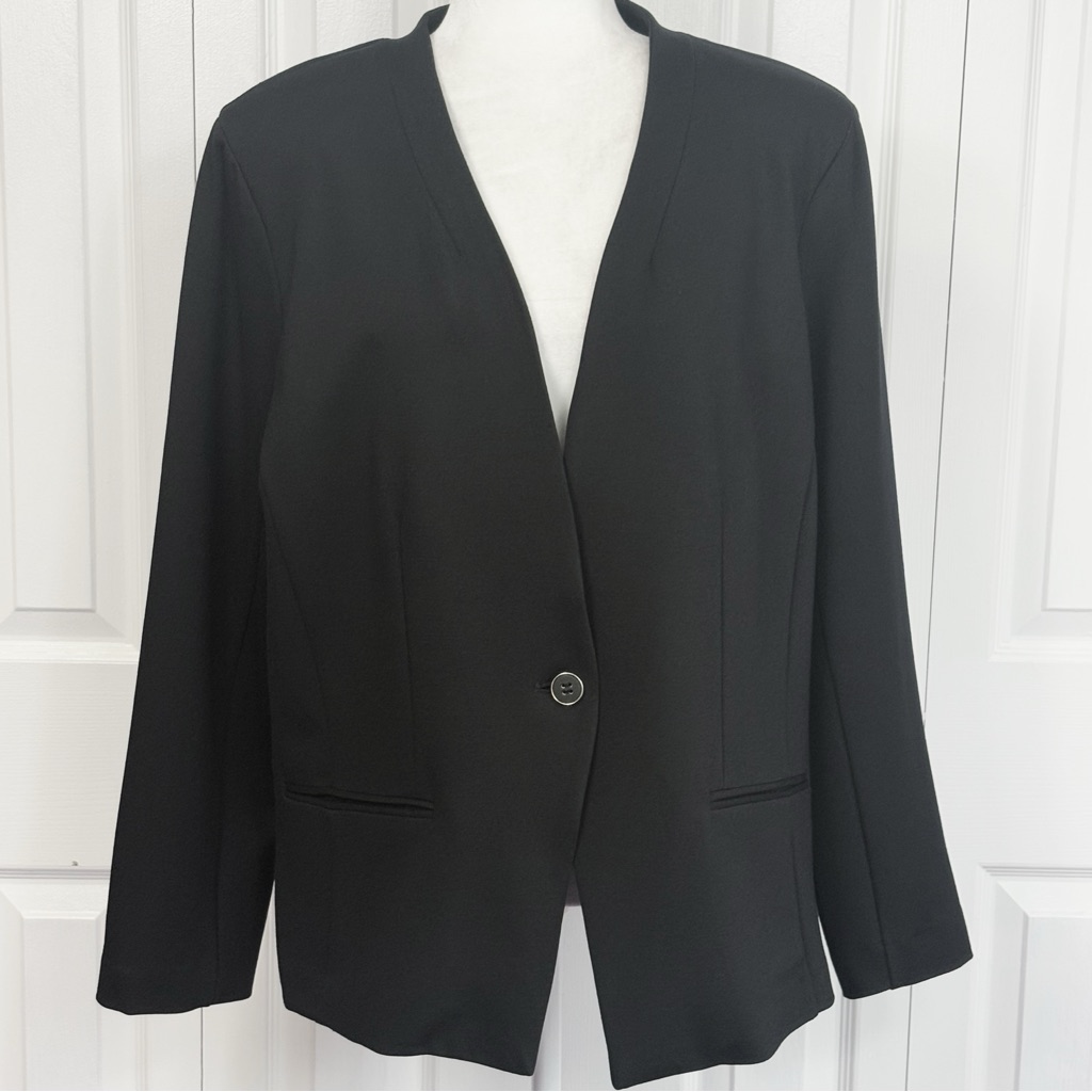 Nwt Liz Claiborne Black Stretch Knit Collarless One-Button Blazer Xl